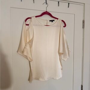 St. John Ivory Satin Cold-Shoulder Blouse